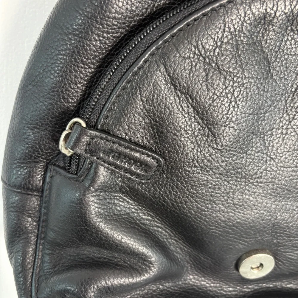 J.G. Hook Womens Mini‎ Backpack Small Black Pebbled Leather Buckle Flap Strap